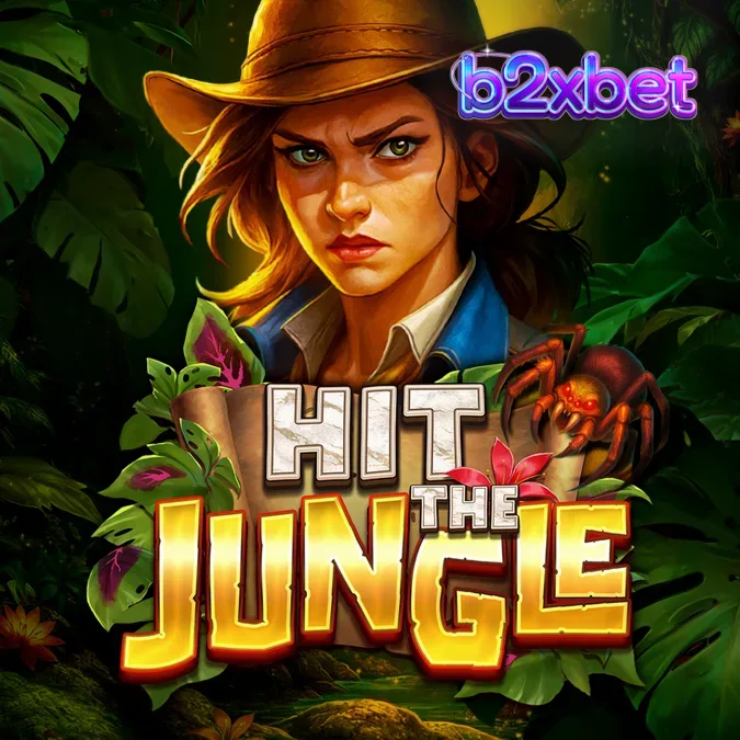 Interface do jogo de slot Hit the Jungle com símbolos de selva e grade expandida.